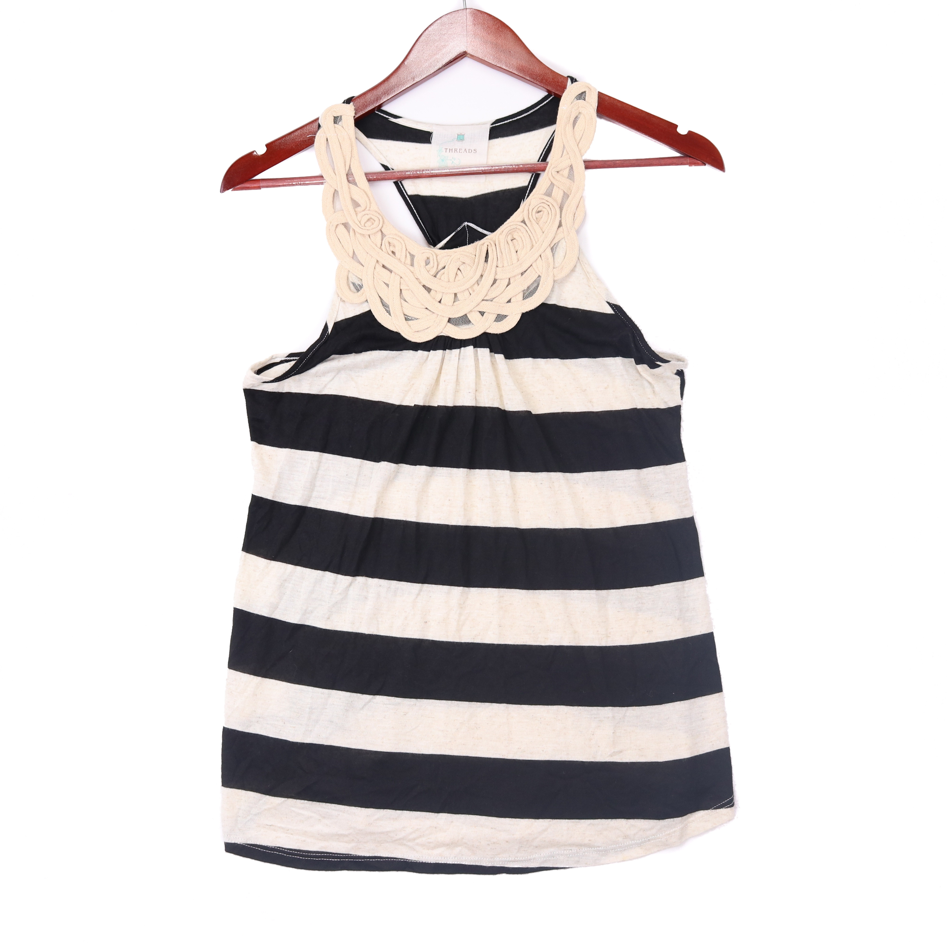 Threads Women's Blue Striped Lace Tank Top - Size Small