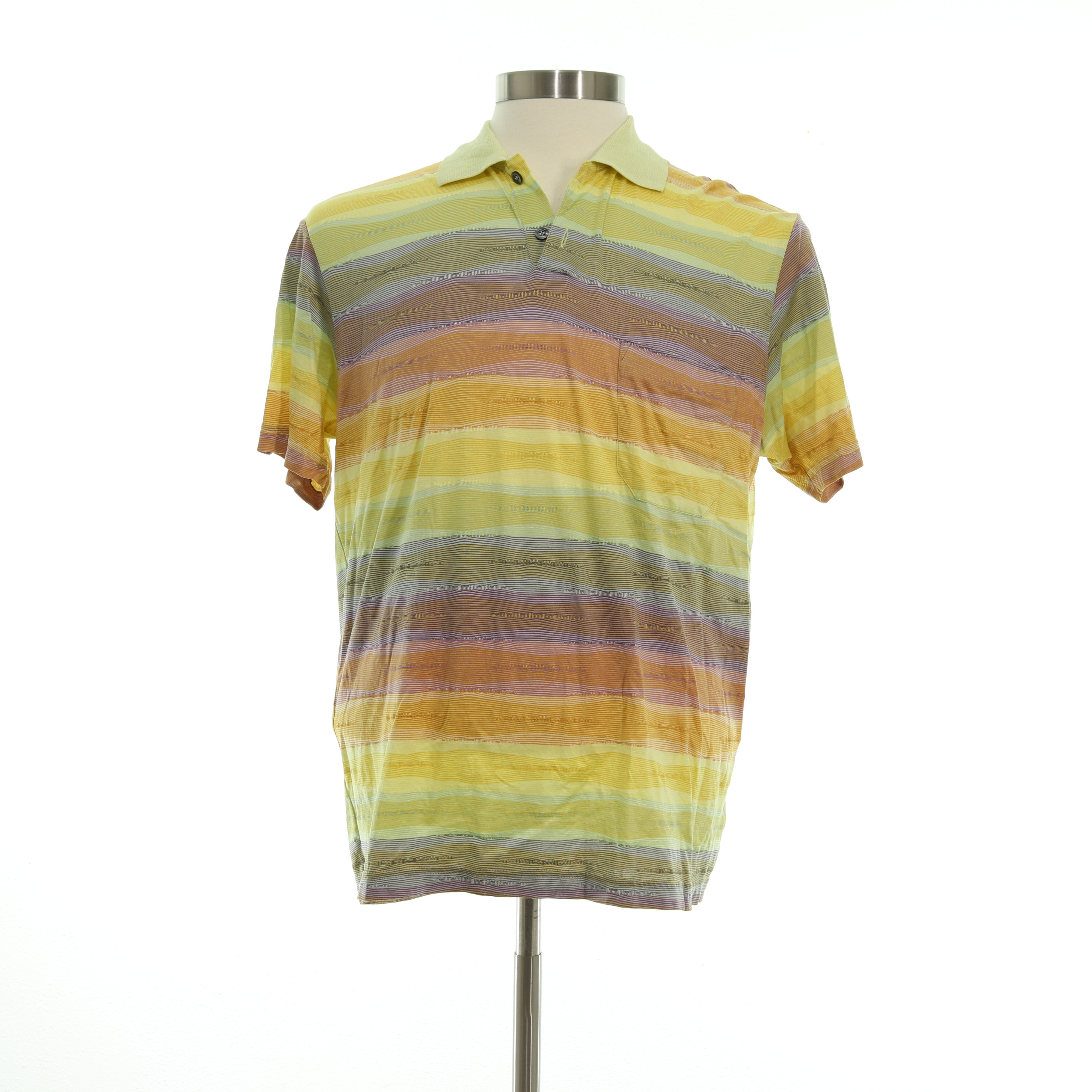 Gio Ferrari Vintage Men's Yellow Lightweight Pocket Polo Shirt - Size Medium